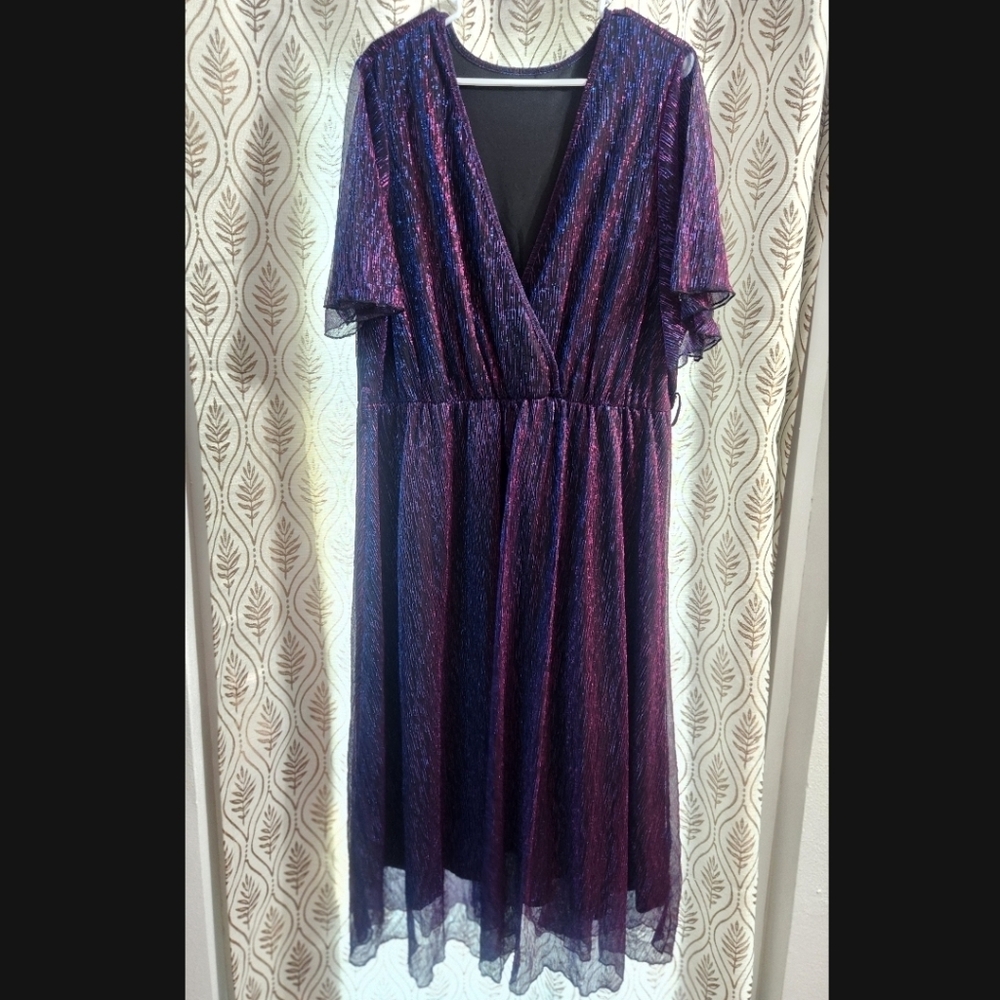 SHEIN Metallic Purple & Pink Wrap Maxi Dress